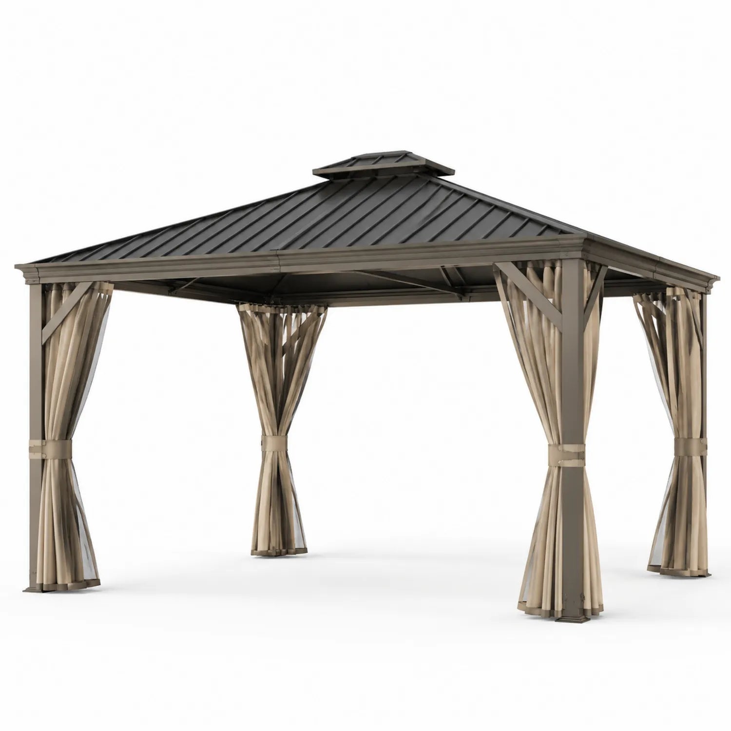 Gazebo in Alluminio 3x4m con Tetto in Acciaio e Tendaggi Beige