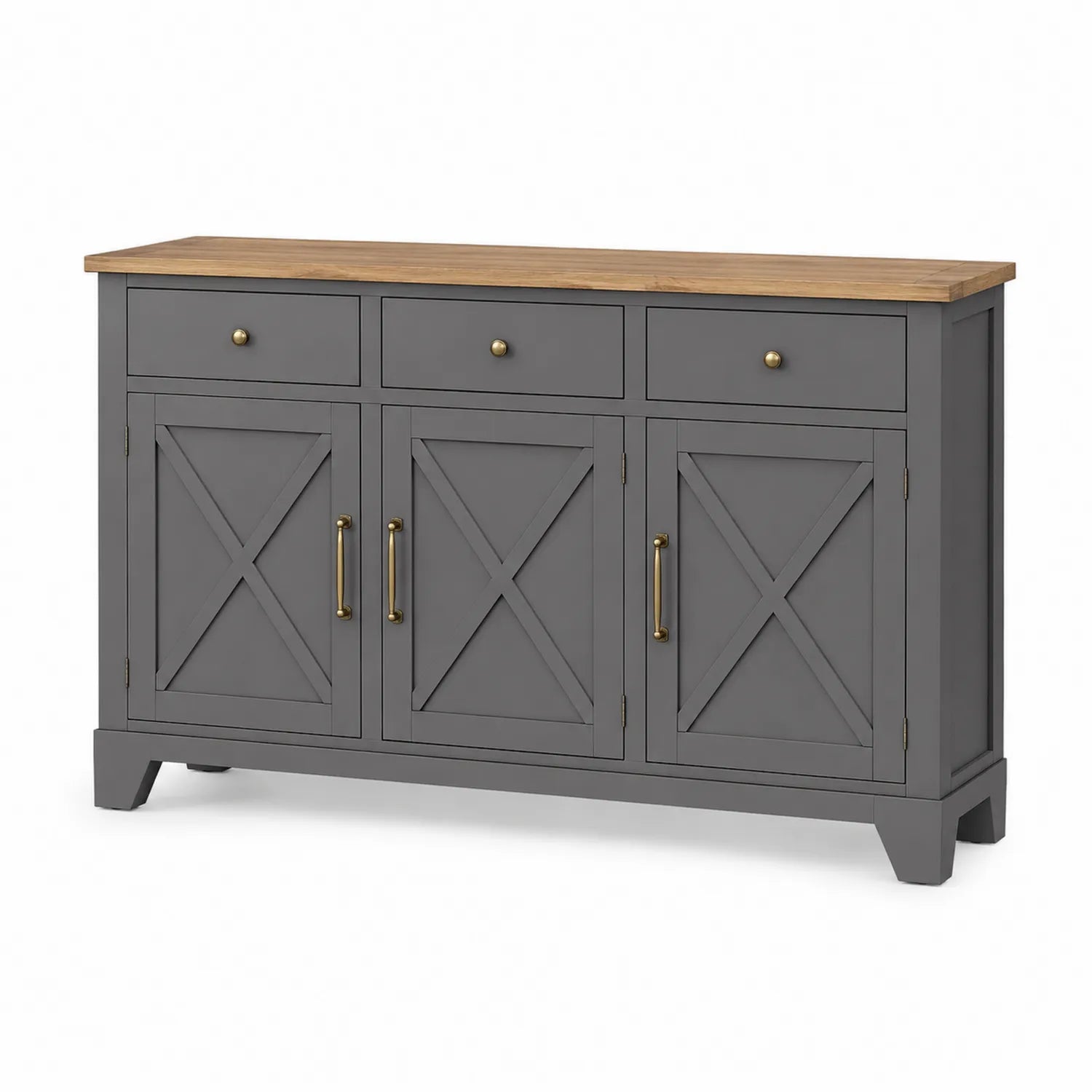 Mobile Credenza in Legno e Metallo Grigio con Piano Legno Naturale