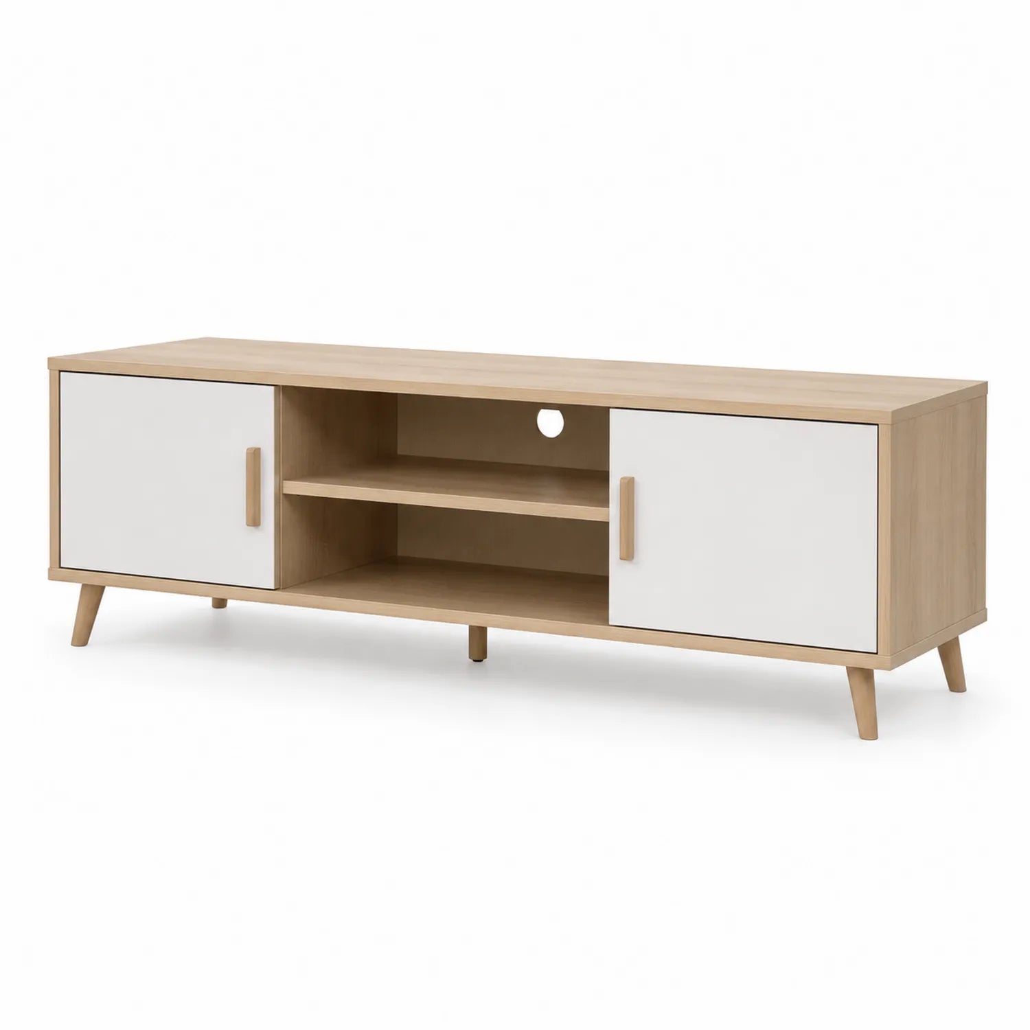 Mobile TV in legno MDF bianco e legno chiaro 150x40x50cm