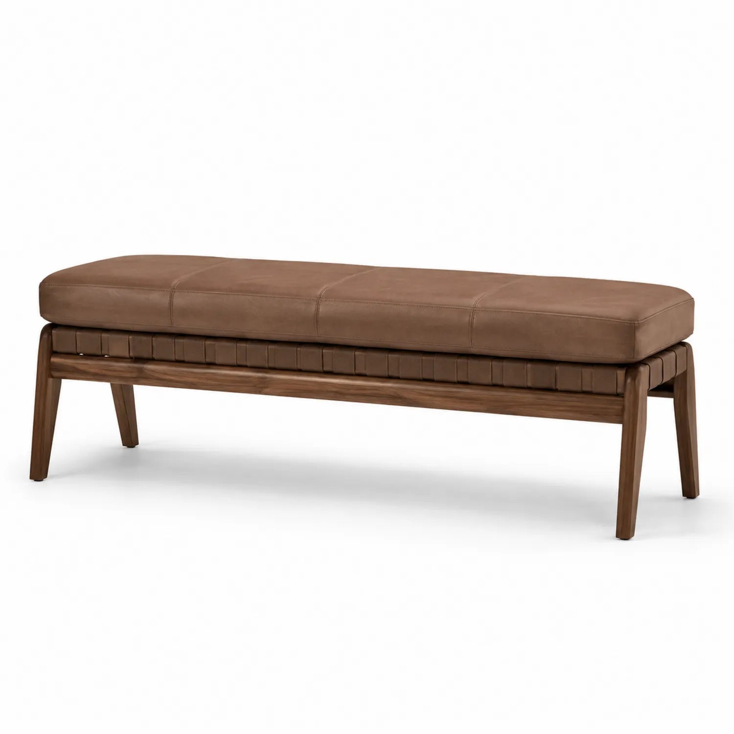Panca rettangolare in legno e pelle PU Marrone 120x40x45 cm