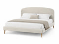 Letto matrimoniale in tessuto beige con gambe in legno