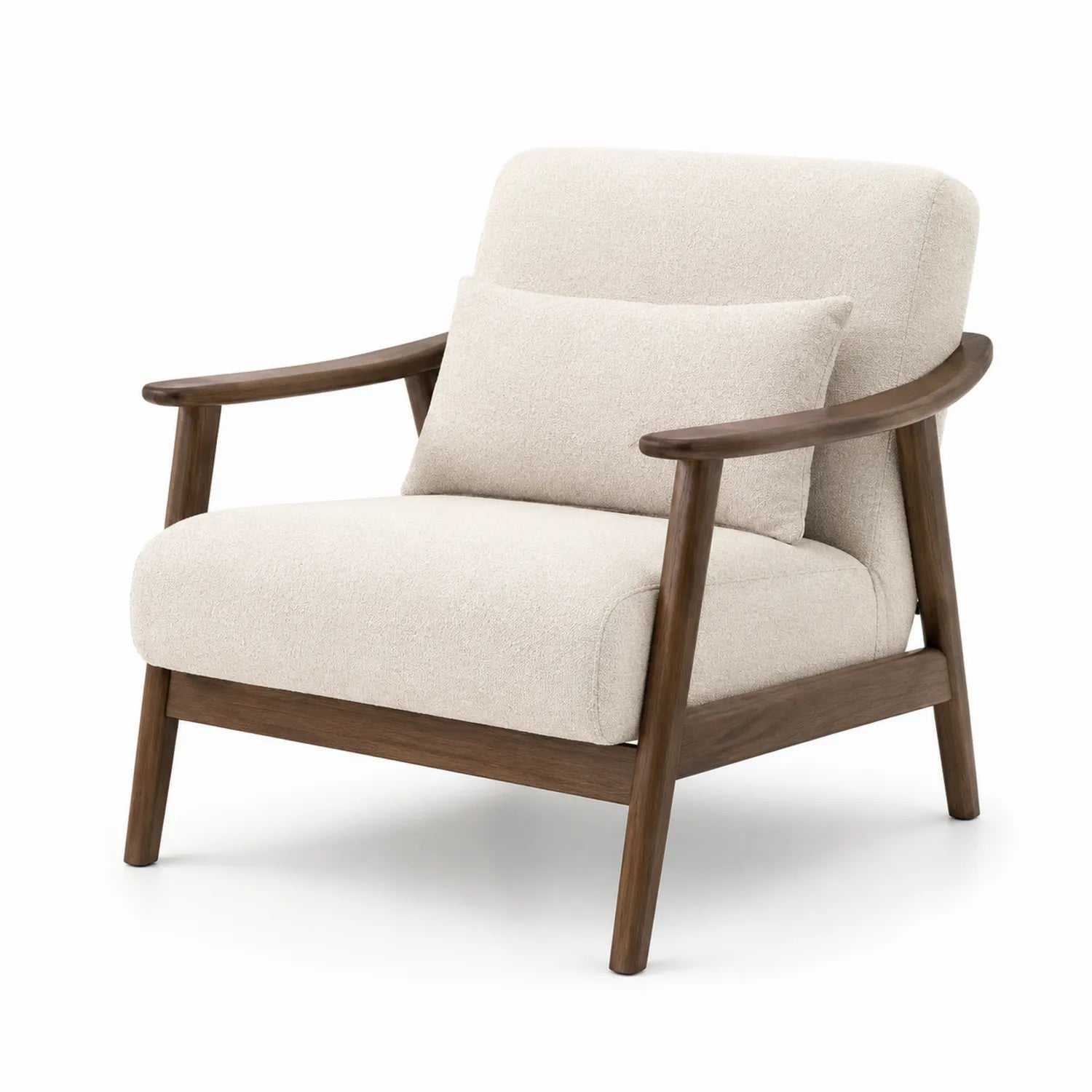 Poltrona in Tessuto Beige con Struttura in Legno