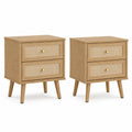 Set di 2 Comodini in Legno e Rattan Naturale 40x30x50cm