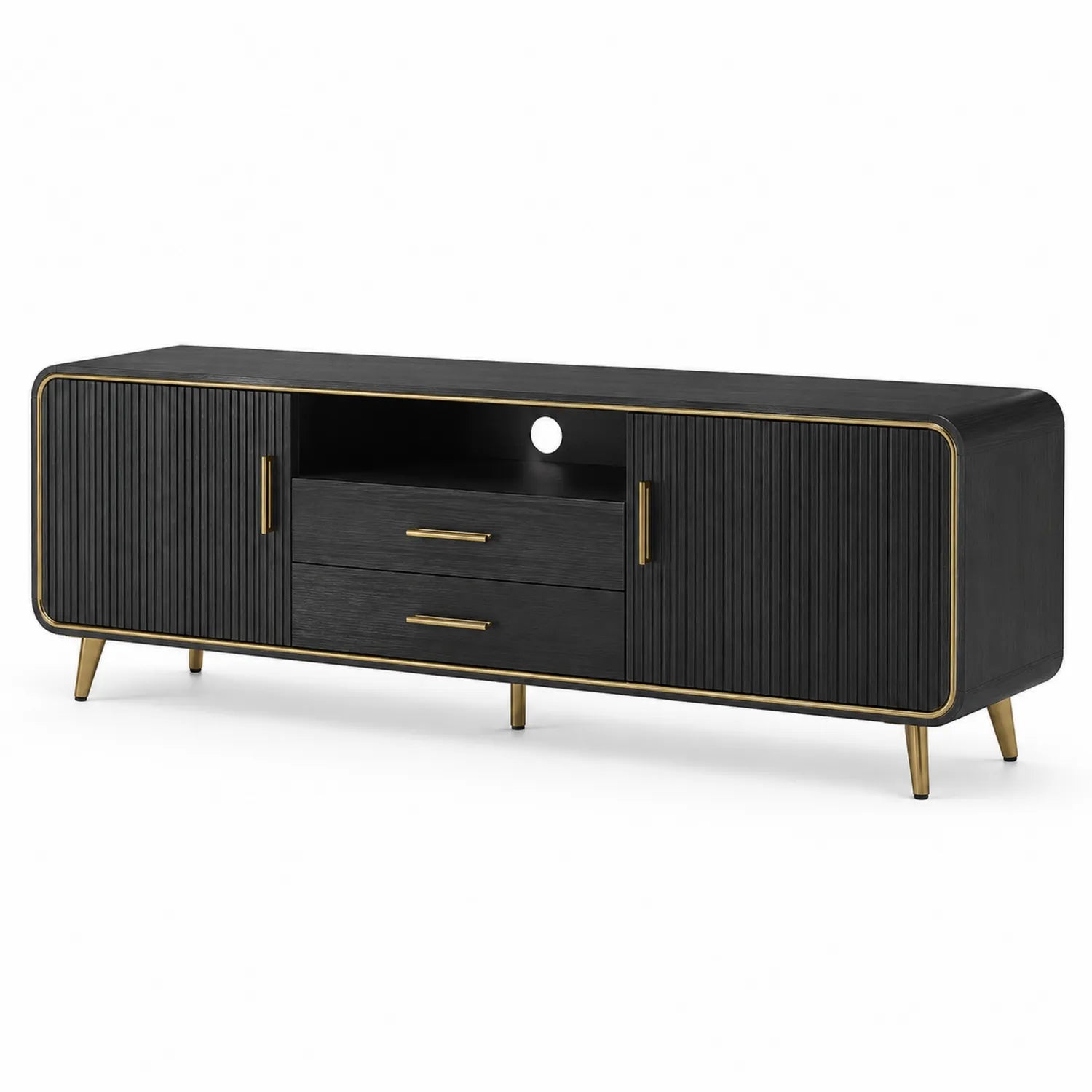 Mobile TV rettangolare in legno MDF con finiture in metallo 180x40x55 cm