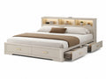 Letto matrimoniale in legno con contenitore e testiera beige 160x200 cm