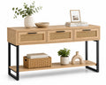 Consolle in Legno e Rattan con Struttura in Metallo Nero