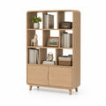 Scaffale Libreria in Legno Chiaro con Ripiani e Ante 180x90x30 cm