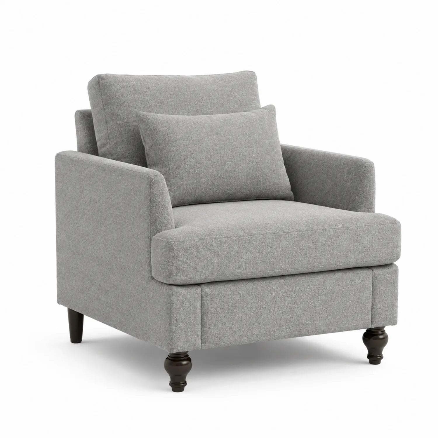 Poltrona in tessuto grigio con cuscino