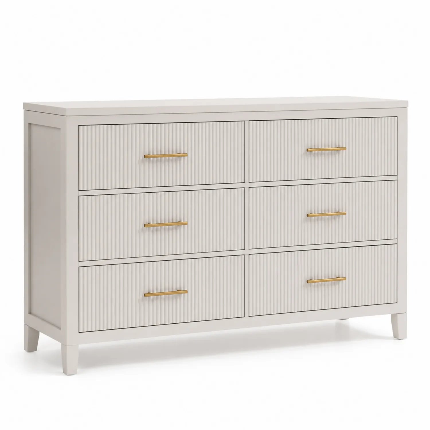 Cassettiera in MDF con Sei Cassetti e Maniglie in Metallo Beige