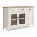 Credenza in Legno con Ripiani in Vetro Bianco 3 Cassetti e 3 Ante