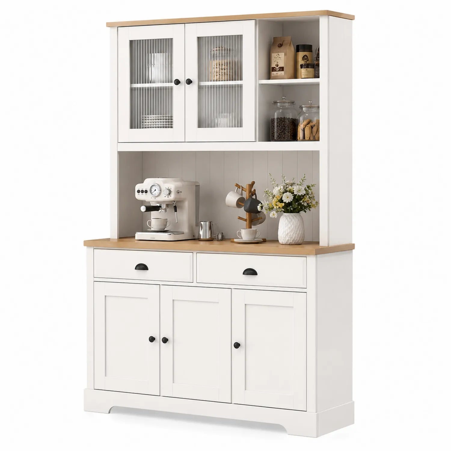 Credenza Cucina in Legno e Vetro Temperato Bianco Naturale 100x40x200 cm