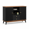 Credenza Nera con Ante e Cassetti in MDF e Legno Massello