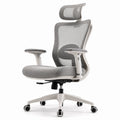 Sedia da ufficio ergonomica grigia in rete con poggiatesta e braccioli regolabili