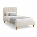 Letto singolo imbottito in tessuto beige con struttura in legno massello 200x100 cm