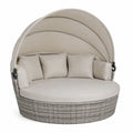 Divano da esterno rotondo in rattan con tettuccio e cuscini, Beige, Ø 180 cm