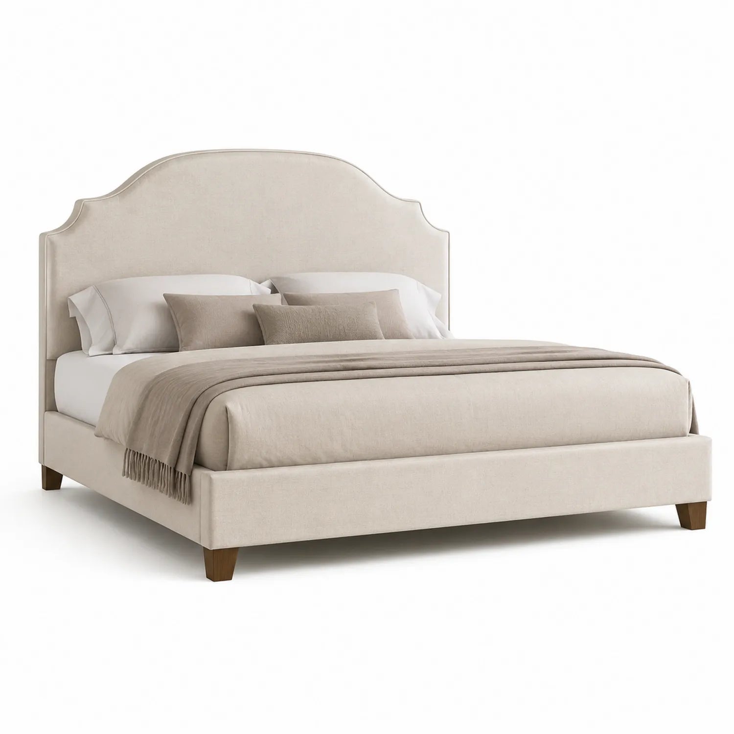 Letto matrimoniale tessuto di lino con gambe in legno beige 200x160 cm