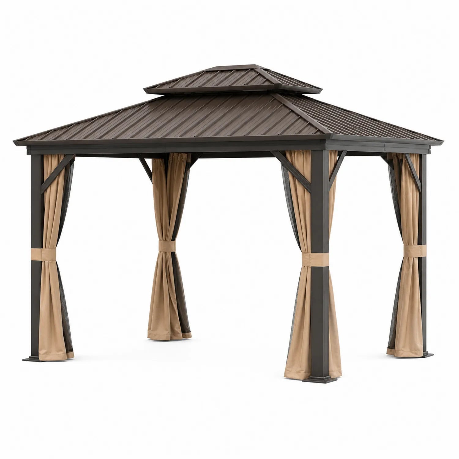 Gazebo da Giardino in Alluminio con Tetto in Metallo Marrone 3x4m