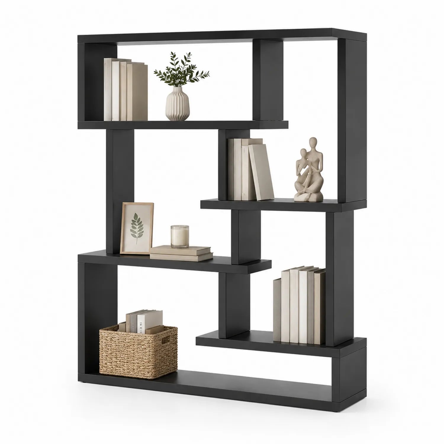 Scaffale libreria in MDF nero a forma geometrica 180x120x30 cm