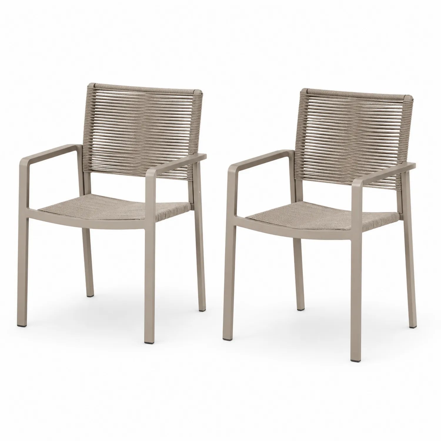Set di 2 sedie in alluminio con schienale intrecciato beige