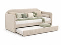 Divano Letto con Struttura in Legno e Rivestimento in Tessuto Beige
