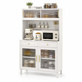 Credenza da Cucina con Vetrine in Vetro Striato Bianco