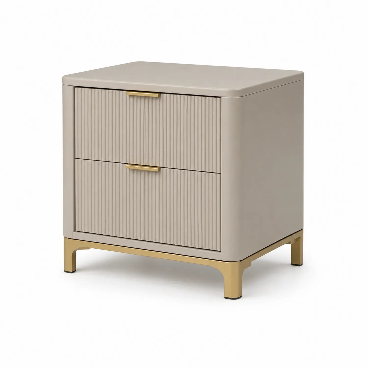 Comodino con due cassetti in MDF e metallo beige