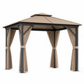 Gazebo da Esterno in Alluminio con Tetto e Tende in Poliestere 3x3 m Beige