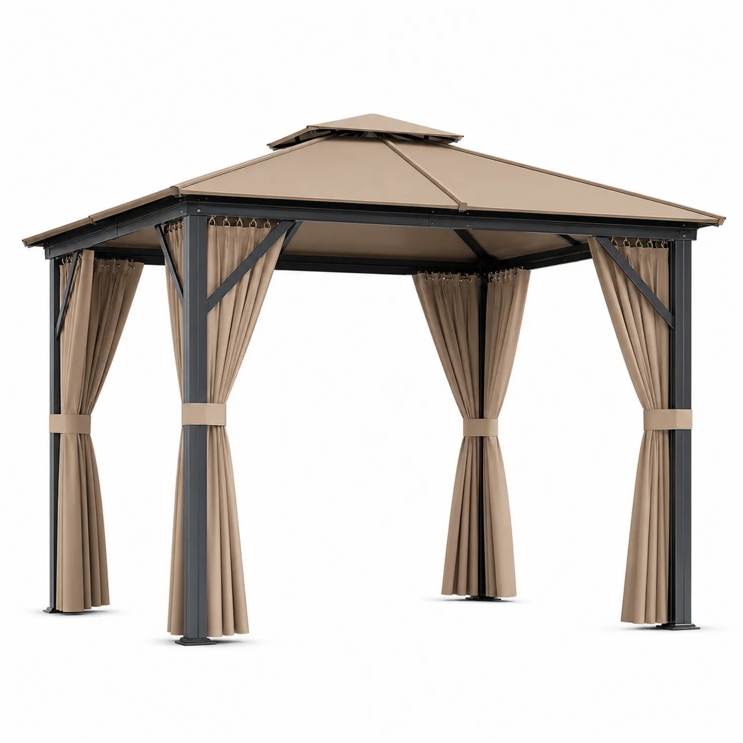 Gazebo da Esterno in Alluminio con Tetto e Tende in Poliestere 3x3 m Beige