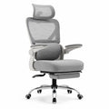 Sedia ergonomica in rete grigia regolabile con poggiapiedi