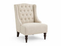 Poltrona in tessuto beige con gambe in legno