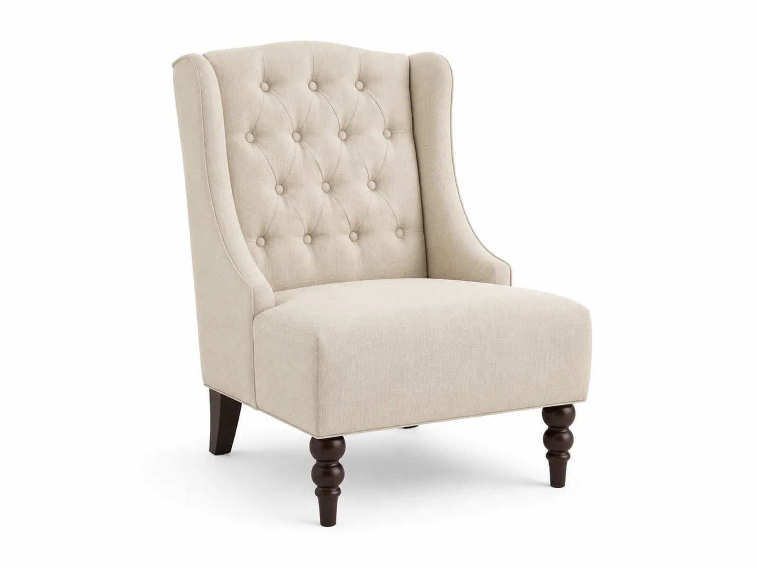 Poltrona in tessuto beige con gambe in legno