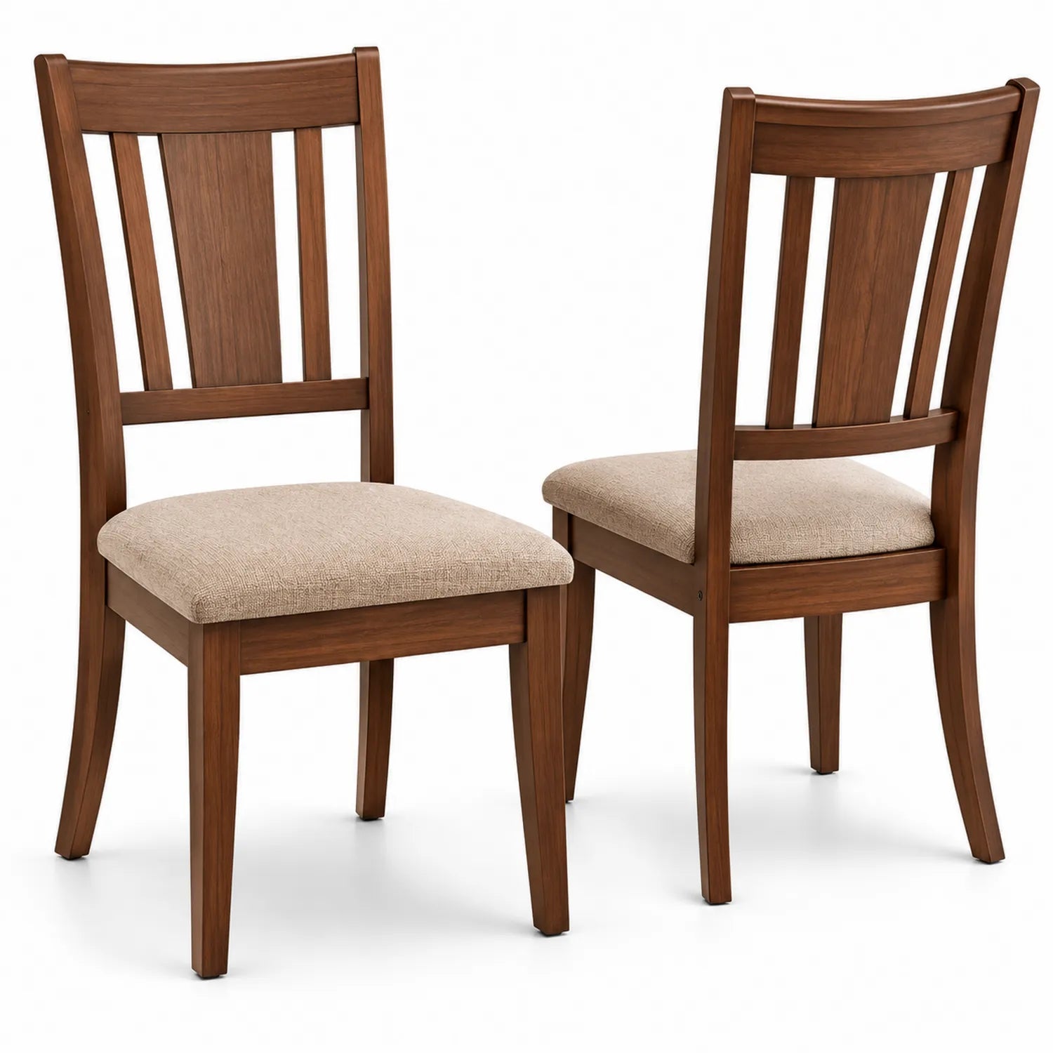Set di 2 sedie da pranzo in legno con seduta in tessuto marrone chiaro