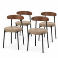 Set di 4 Sedie in Ecopelle Beige con Schienale in Legno e Struttura in Metallo Nero