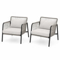 Set di 2 Sedie da Esterno con Struttura in Metallo e Corda, Cuscino Grigio Chiaro