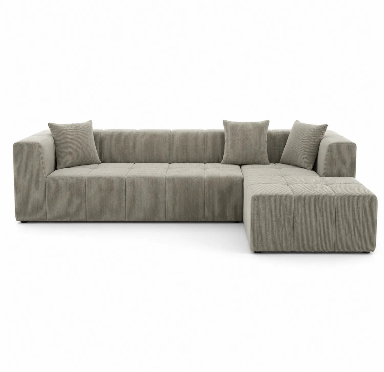 Divano ad Angolo in Tessuto a Coste Beige con Cuscini