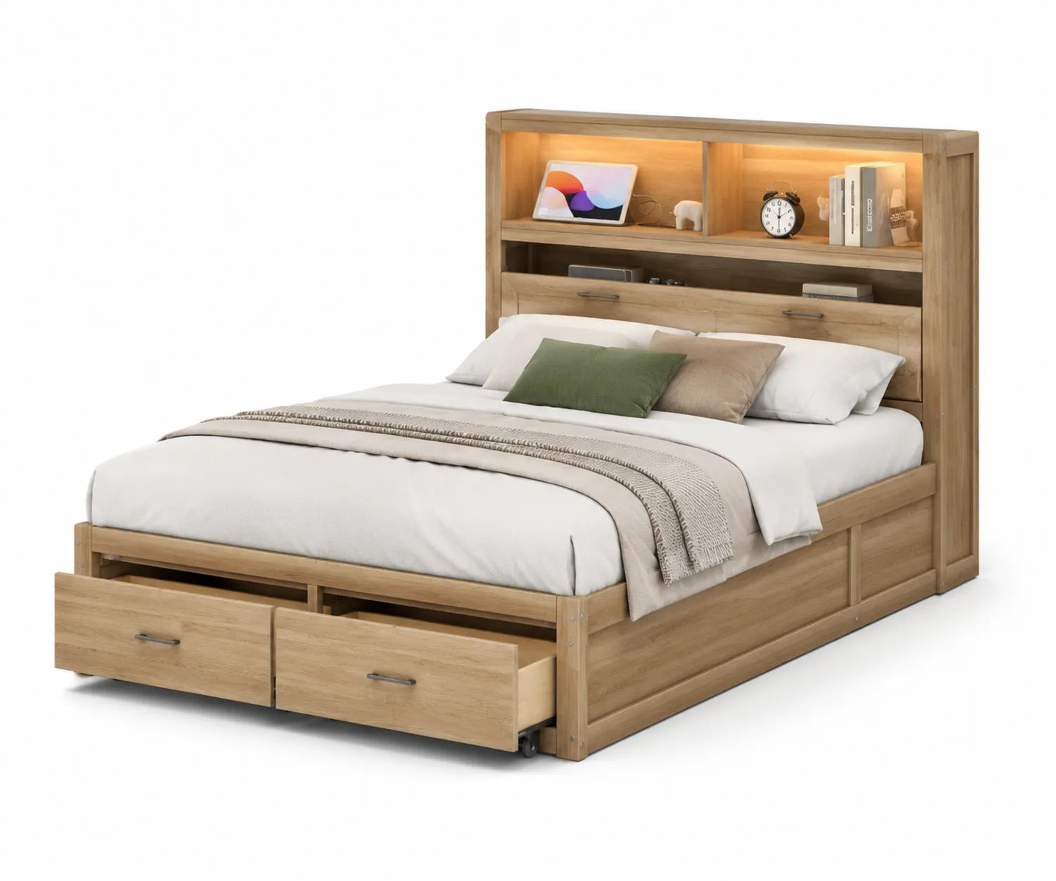 Letto matrimoniale in legno con testiera e cassetti